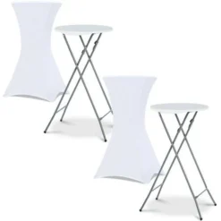 Lot De 2 Tables Hautes Pliantes 105 CM Et 2 Housses Blanches