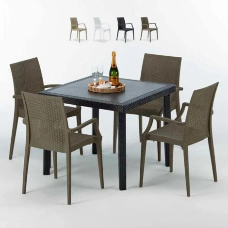 Table Carrée Noire 90x90cm Avec 4 Chaises Colorées Grand Soleil Set Extérieur Bar Café ARM Bistrot Passion Couleur: Marron