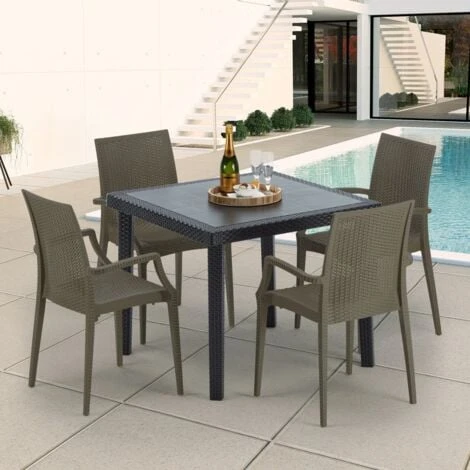 Table Carrée Noire 90x90cm Avec 4 Chaises Colorées Grand Soleil Set Extérieur Bar Café ARM Bistrot Passion Couleur: Marron – Image 2