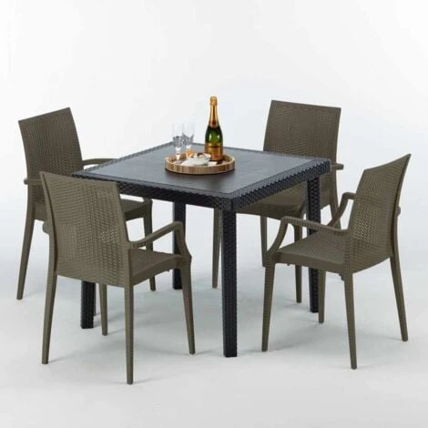 Table Carrée Noire 90x90cm Avec 4 Chaises Colorées Grand Soleil Set Extérieur Bar Café ARM Bistrot Passion Couleur: Marron – Image 3