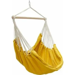 AMANKA Fauteuil Suspendu Pour Asseoir 2 Personnes Hamac 185x130cm Chaise 100% Coton Balançoire XXL 150kg Siège Pour Se Balancer Avec Pivot 360° Jaune