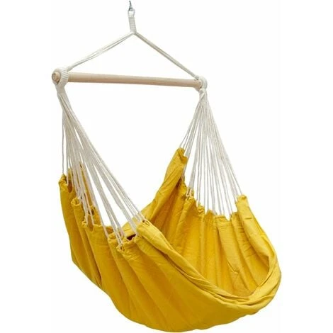AMANKA Fauteuil Suspendu Pour Asseoir 2 Personnes Hamac 185x130cm Chaise 100% Coton Balançoire XXL 150kg Siège Pour Se Balancer Avec Pivot 360° Jaune