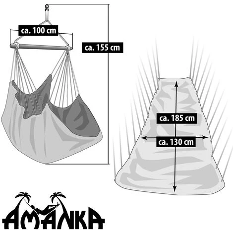 AMANKA Fauteuil Suspendu Pour Asseoir 2 Personnes Hamac 185x130cm Chaise 100% Coton Balançoire XXL 150kg Siège Pour Se Balancer Avec Pivot 360° Jaune – Image 5