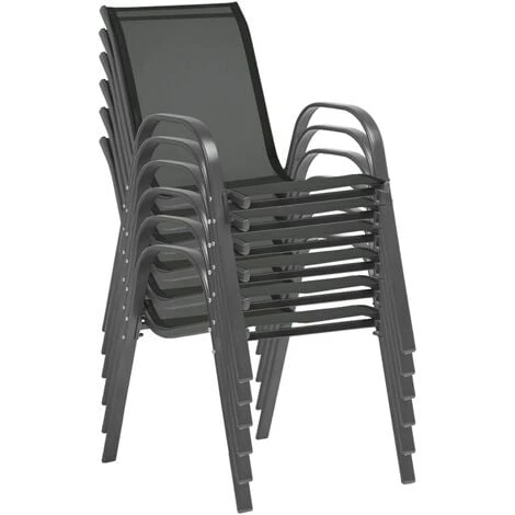 Salon De Jardin MADRID Table 190 CM Et 8 Chaises Empilables Gris Anthracite – Image 5