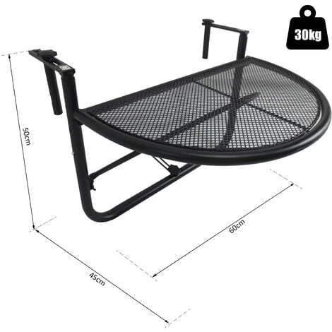 OUTSUNNY Table Suspendue Pour Balcon Dim. 60L X 45l Cm Hauteur Réglable 3 Niveaux Métal époxy Noir – Image 3