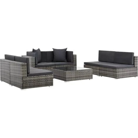 Salon De Jardin 7 Pcs Avec Coussins Résine Tressée Gris VidaXL – Image 4