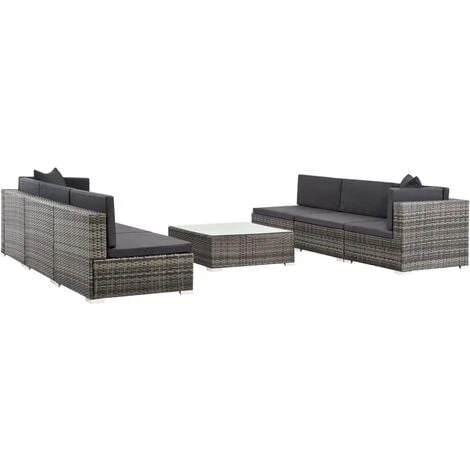 Salon De Jardin 7 Pcs Avec Coussins Résine Tressée Gris VidaXL – Image 5