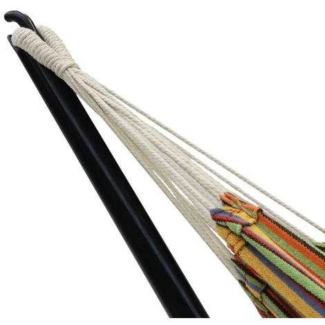 Hamac Avec Support Métal Et Toile Rayée Rouge Et Jaune – Image 3