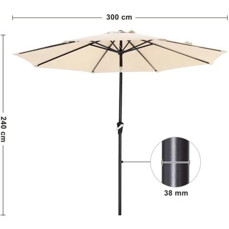 Songmics Parasol, Droit, Octogonal, Inclinable, Avec Manivelle, Diamètre 3m, Toile Polyester, Extérieur, Terrasse, Jardin, Balcon, Plage, Piscine, Beige GPU30BE (sans Socle) – Image 5