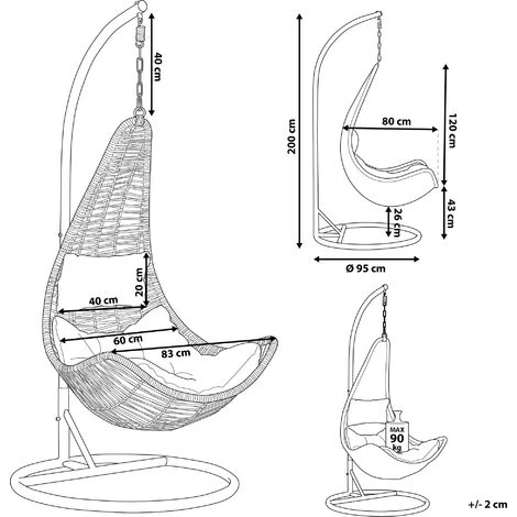 Fauteuil Suspendu Extérieur Et Intérieur En Rotin Noir Design Moderne Et Support Solide Pour Salon Ou Jardin Beliani – Image 3