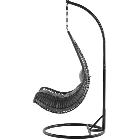 Fauteuil Suspendu Extérieur Et Intérieur En Rotin Noir Design Moderne Et Support Solide Pour Salon Ou Jardin Beliani – Image 5