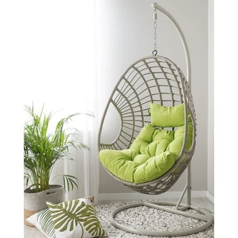 Fauteuil Suspendu Balançoire Pour Extérieur Et Intérieur En Rotin Gris Design Ultra Moderne Et Conception Solide Pour Salon Ou Jardin Beliani – Image 2