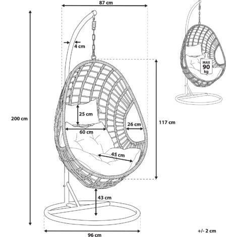 Fauteuil Suspendu Balançoire Pour Extérieur Et Intérieur En Rotin Gris Design Ultra Moderne Et Conception Solide Pour Salon Ou Jardin Beliani – Image 3