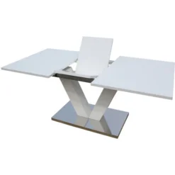 Table Repas Extensible Lora - Dimensions : 140/180 X 90 X 75 Cm - Blanc Laqué