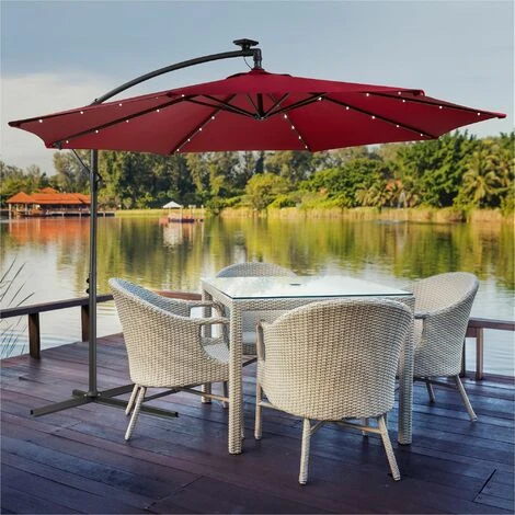 AREBOS Parasol De Terrasse/Jardin Parasol/Suspendu Avec éclairage / 40 LED Ø3m Rouge – Image 2