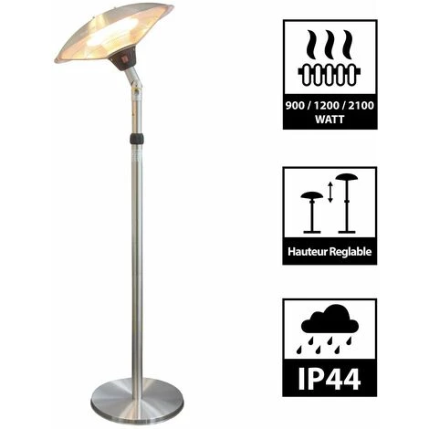 GREADEN - Parasol Chauffant Infrarouge ERIS à Tête Inclinable/Orientable (Chaleur Ciblée) - Chauffage électrique De Terrasse à Halogène 2100W, Extérieur IP44, Réglable - Radiateur Jardin/Patio/Terras