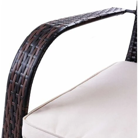 COSTWAY Fauteuil De Jardin En Résine Tressée Marron 78x80x80 CM Avec Coussin Lavable Pour Jardin Chambre Balcon Salon – Image 3