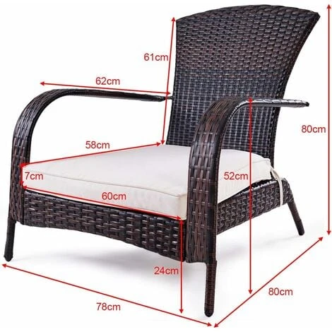 COSTWAY Fauteuil De Jardin En Résine Tressée Marron 78x80x80 CM Avec Coussin Lavable Pour Jardin Chambre Balcon Salon – Image 5