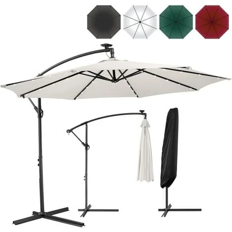 AREBOS Parasol De Terrasse/Jardin Parasol/Suspendu Avec éclairage / 40 LED Ø3m Créme