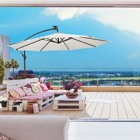 AREBOS Parasol De Terrasse/Jardin Parasol/Suspendu Avec éclairage / 40 LED Ø3m Créme – Image 2