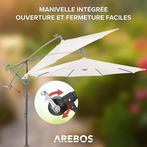 AREBOS Parasol De Terrasse/Jardin Parasol/Suspendu Avec éclairage / 40 LED Ø3m Créme – Image 5