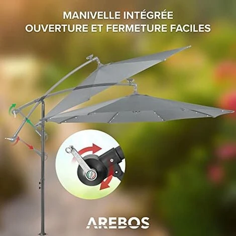 AREBOS Parasol De Terrasse/Jardin Parasol/Suspendu Avec éclairage / 40 LED Ø3m Anthracite – Image 2