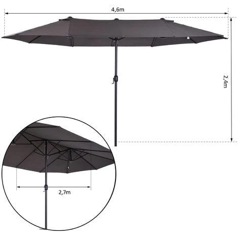 OUTSUNNY Parasol De Jardin XXL Parasol Grande Taille 4,6L X 2,7l X 2,4H M Ouverture Fermeture Manivelle Acier Polyester Haute Densité Gris – Image 3