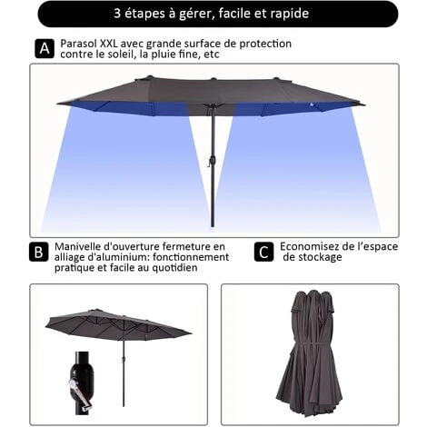 OUTSUNNY Parasol De Jardin XXL Parasol Grande Taille 4,6L X 2,7l X 2,4H M Ouverture Fermeture Manivelle Acier Polyester Haute Densité Gris – Image 4