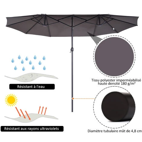 OUTSUNNY Parasol De Jardin XXL Parasol Grande Taille 4,6L X 2,7l X 2,4H M Ouverture Fermeture Manivelle Acier Polyester Haute Densité Gris – Image 5