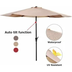 COSTWAY Parasol De Jardin/Parasol Déporté Inclinable De Jardin Dia.270CM Avec Toile Polyester Imperméable Et Baleines En Fer Robuste Beige