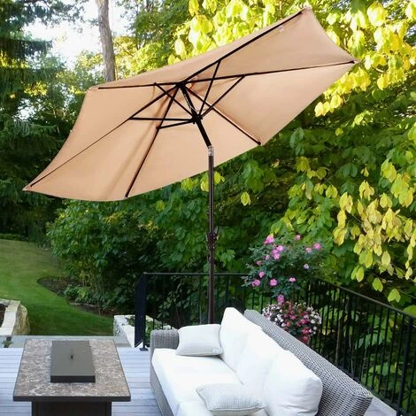 COSTWAY Parasol De Jardin/Parasol Déporté Inclinable De Jardin Dia.270CM Avec Toile Polyester Imperméable Et Baleines En Fer Robuste Beige – Image 2