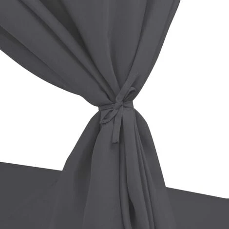 Chaise Longue D'extérieur Avec Rideaux Résine Tressée Gris VidaXL – Image 5