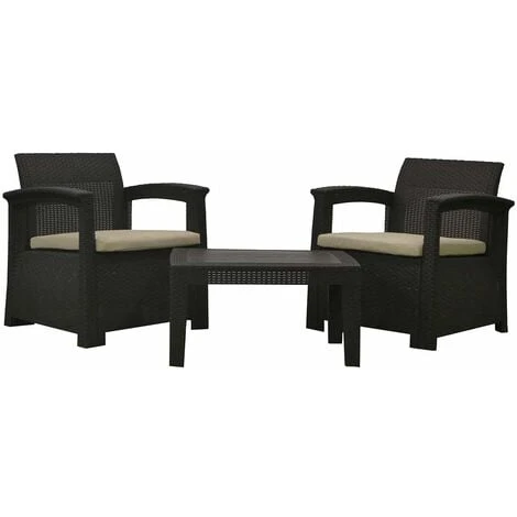 Salon De Jardin Chillvert Perugia En Résine 2 Canapés + Table Marron