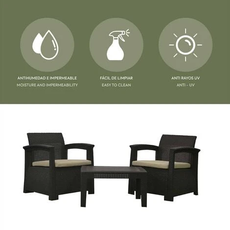 Salon De Jardin Chillvert Perugia En Résine 2 Canapés + Table Marron – Image 3