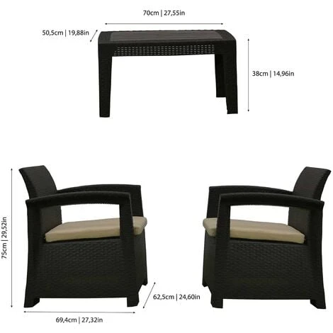 Salon De Jardin Chillvert Perugia En Résine 2 Canapés + Table Marron – Image 4