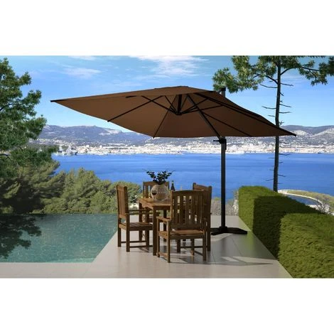 Parasol Déporté Carré De 3x3m Rotatif à 360° Chocolat PALATINO – Image 2