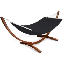 Hamac XL Avec Support Bois Et Toile Noire