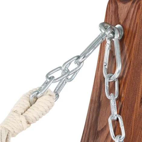 Hamac XL Avec Support Bois Et Toile Rayée Noire, Blanche Et Chocolat – Image 5