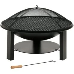 BBQ-Toro Bol De Feu En Fonte Ø 75 Cm Brasero Avec Protection Contre Les étincelles Et Tisonnier