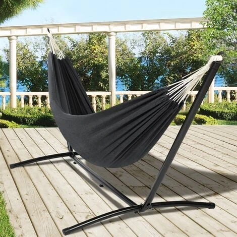 Hamac Avec Support Métal Et Toile Gris Anthracite – Image 2