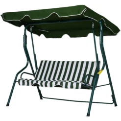 OUTSUNNY Balancelle De Jardin 3 Places Toit Imperméabilisé Inclinaison Réglable Coussins Assise Dossier 1,7L X 1,1l X 1,53H M Métal époxy Polyester Vert Blanc Rayé