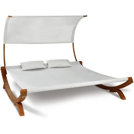 Lit De Jardin En Bois Avec Toile écrue Et Auvent – Image 3