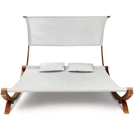 Lit De Jardin En Bois Avec Toile écrue Et Auvent – Image 4