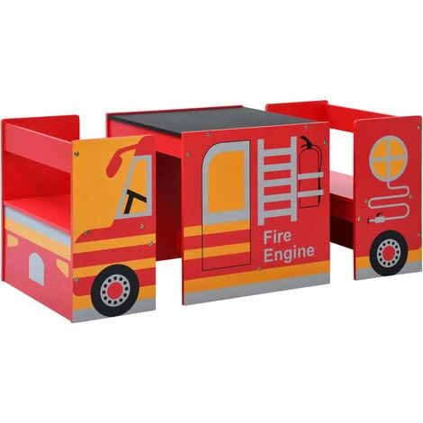 Jeu De Table Et Chaises D'enfants 3 Pcs Camion De Pompiers Bois VidaXL – Image 2