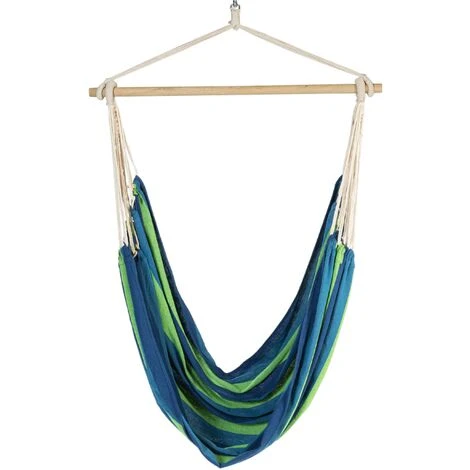 Hamac Siège Suspendu Avec Toile Rayée Bleue Et Verte – Image 3