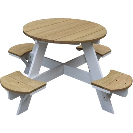 AXI UFO Table De Pique Nique Ronde Pour Enfants En Bois Table Ronde Enfant Pour Le Jardin En Marron Et Blanc Avec 4 Sièges – Image 2