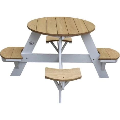 AXI UFO Table De Pique Nique Ronde Pour Enfants En Bois Table Ronde Enfant Pour Le Jardin En Marron Et Blanc Avec 4 Sièges – Image 3