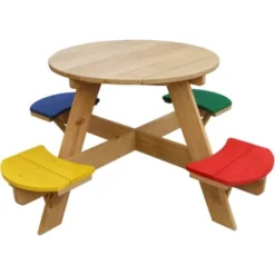 AXI UFO Table De Pique Nique Ronde Pour Enfants En Bois Table Ronde Enfant Pour Le Jardin Multicouleur Avec 4 Sièges