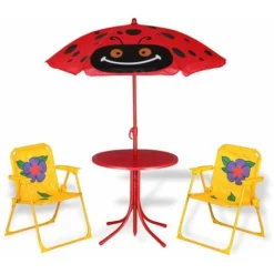 Ensemble 2 Chaises Et 1 Table Pour Enfant Avec Parasol Ajustable Camping Extérieur Terrasse Balcon