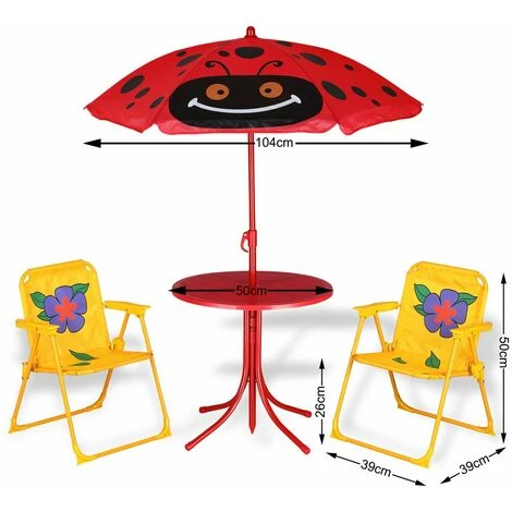 Ensemble 2 Chaises Et 1 Table Pour Enfant Avec Parasol Ajustable Camping Extérieur Terrasse Balcon – Image 2